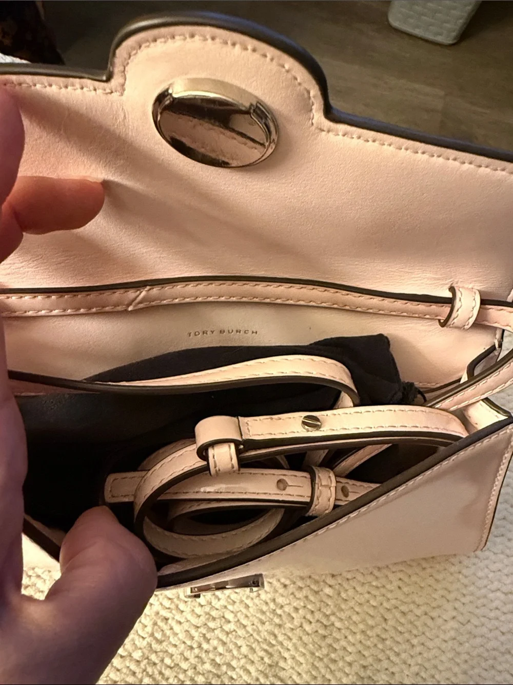 LIKE NEW TORY BURCH Mini Robinson Spazzolato Top Handle Crossbody, Pink Lily